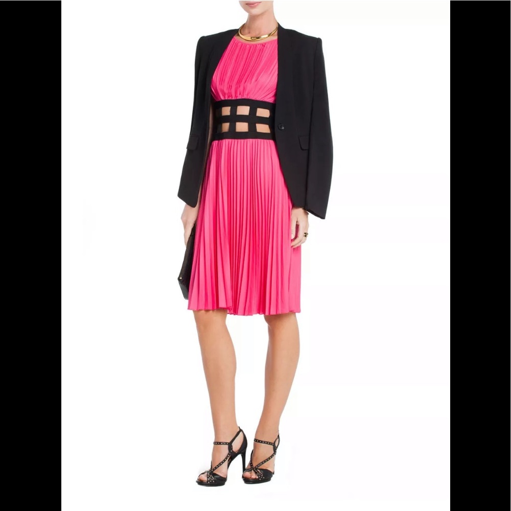 BCBGMAXAZRIA Size Small Ultra Pink Gisele Sleeveless Pleated Cage Dress